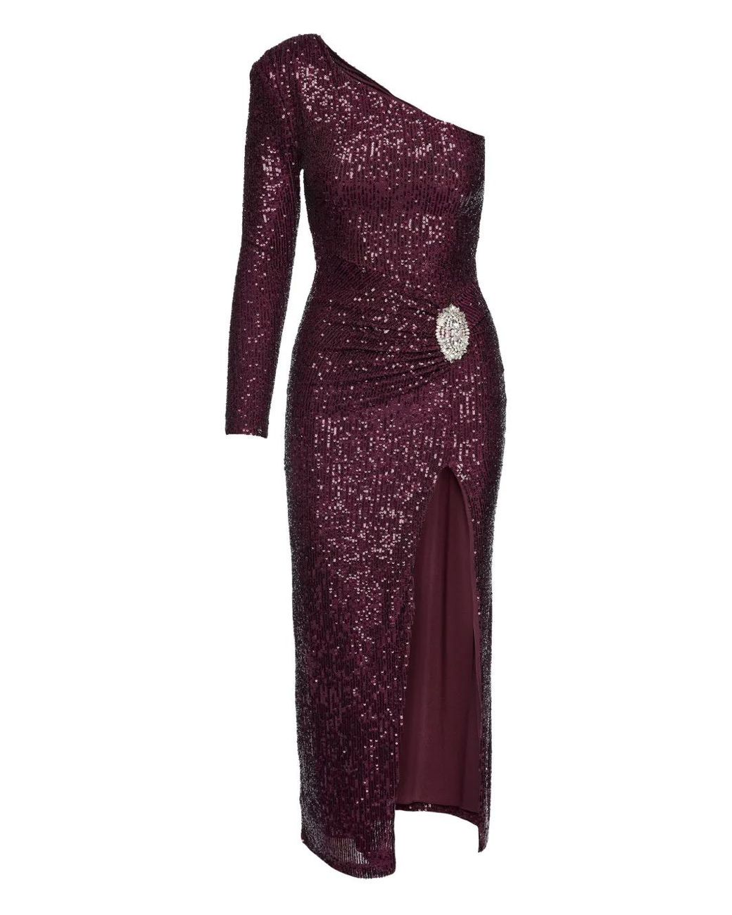 Nissa Purple Sequin-Embellished One-Shoulder Maxi Dress