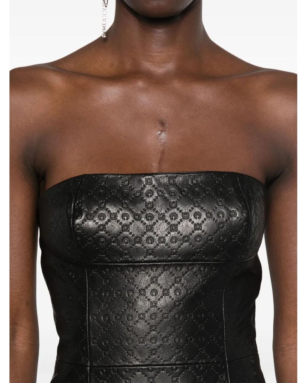 MARINE SERRE Black Monogram-Embossed Leather Mini Dress