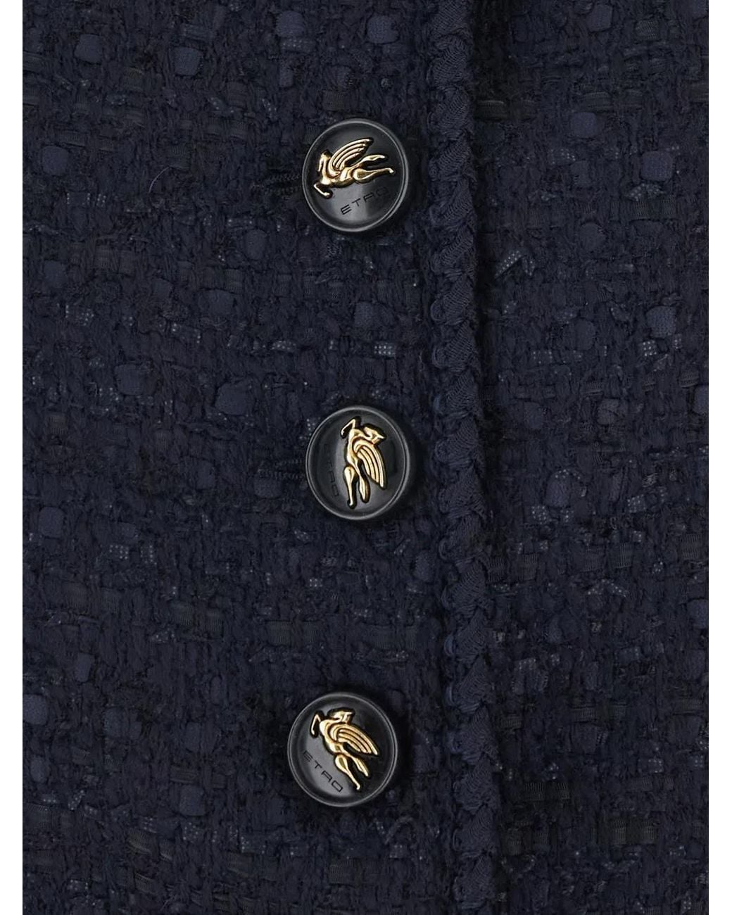 Etro Blue Bouclé Button-Up Waistcoat