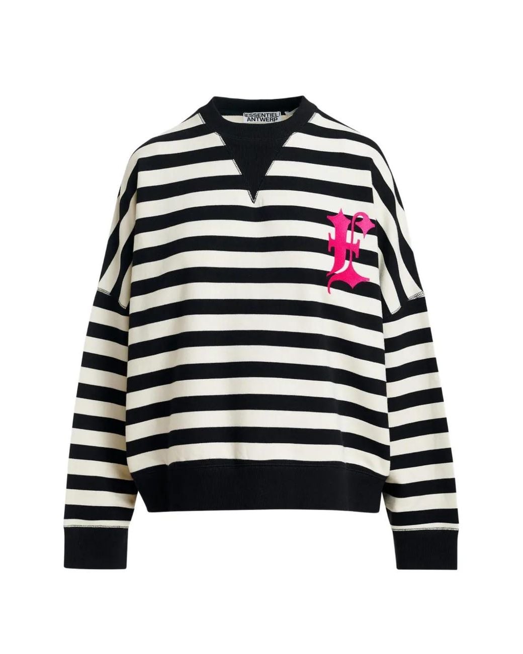 Essentiel Antwerp Black Monogram-Embroidered Striped Sweatshirt