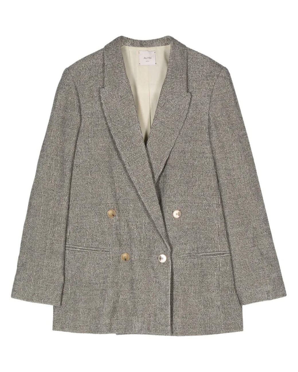 Alysi Gray Mélange-Effect Double-Breasted Blazer