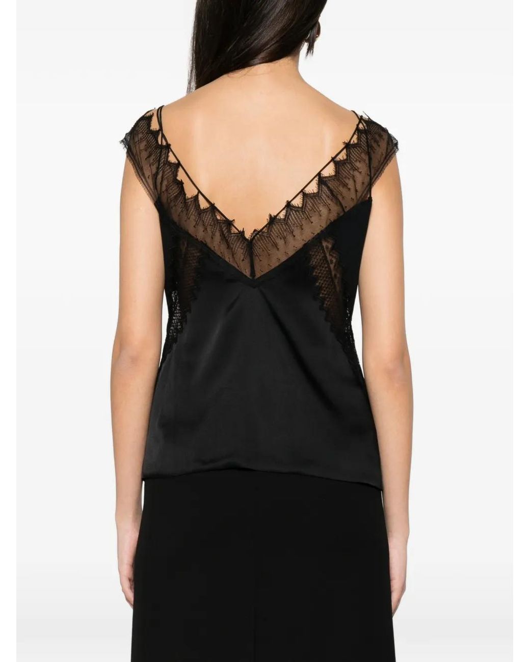 Tom Ford Black Lace-Trim Satin Top