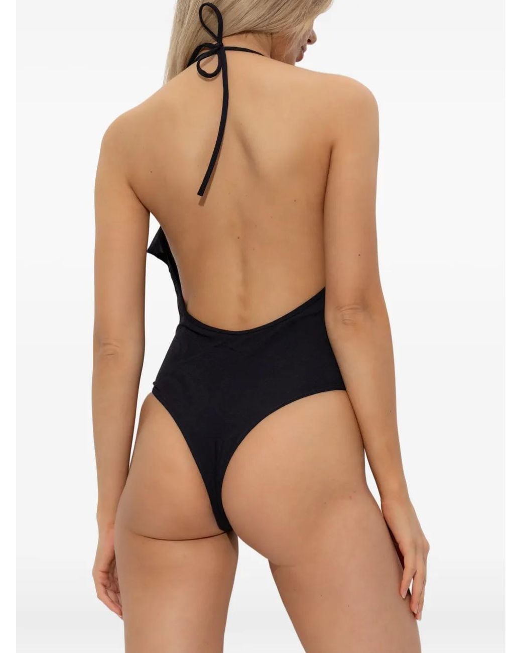 Balmain Black Ruffled Halterneck Swimsuit