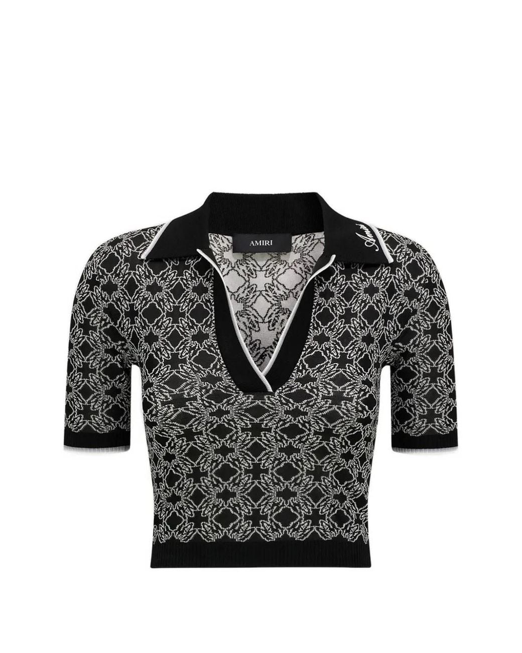 Amiri Black Ma Quad Knit Short Sleeve Polo