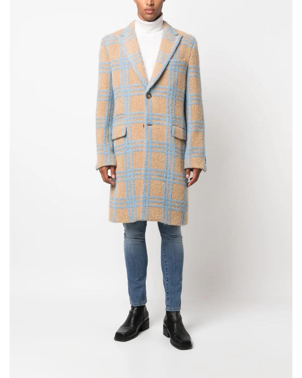 Philipp Plein Blue Checked Single-Breasted Coat for men