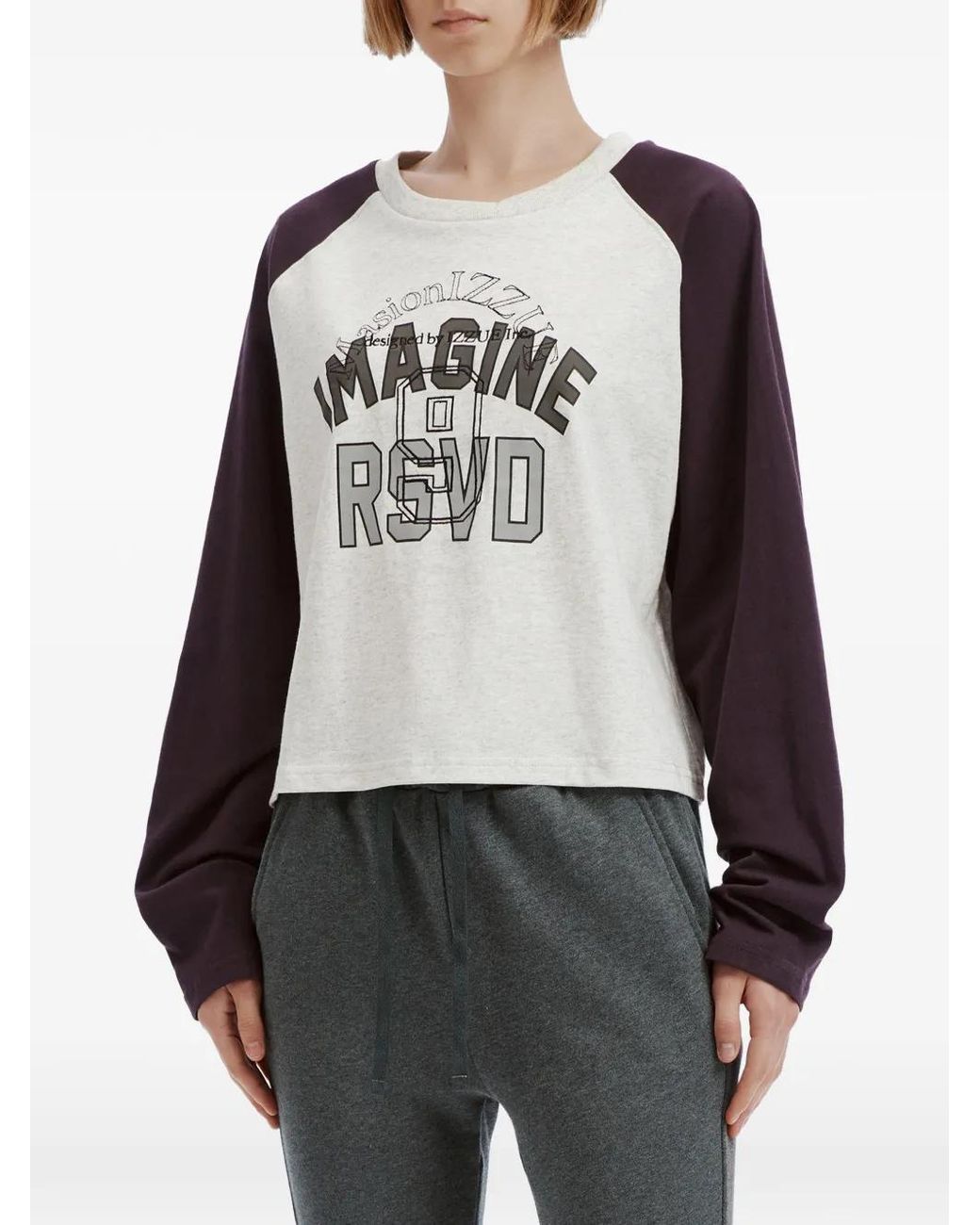 Izzue Gray Raglan-Sleeve Graphic-Print T-Shirt