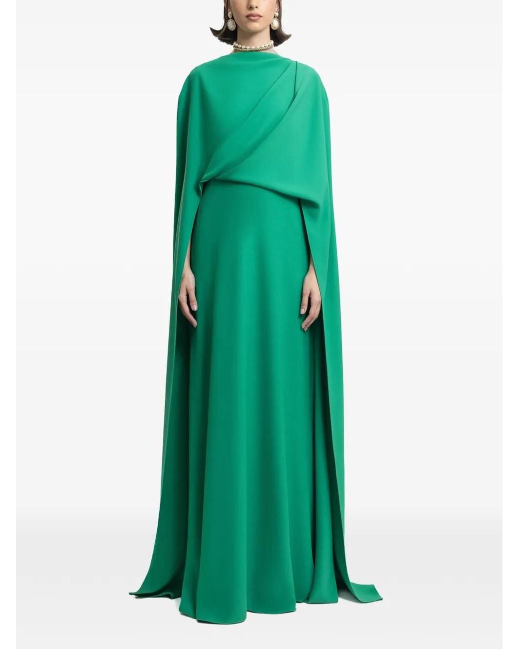 Gemy Maalouf Green Draped Cape-Style Kaftan