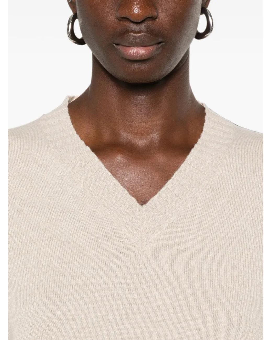 Fabiana Filippi Natural V Neck Sweater With Embrodery