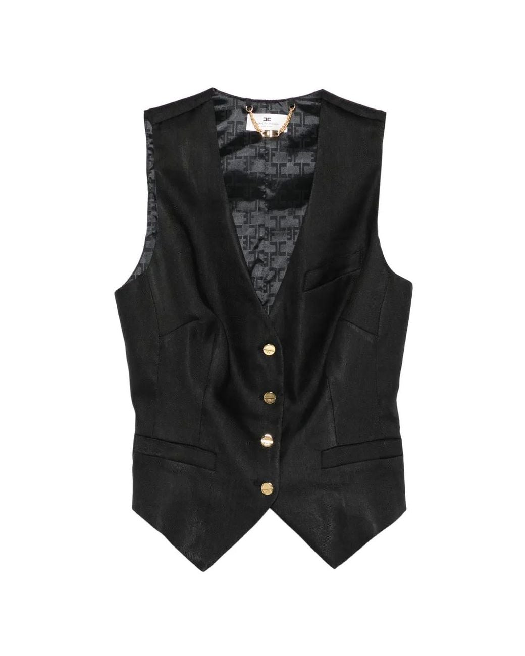 Elisabetta Franchi Black Linen-Blend And Crêpe Waistcoat