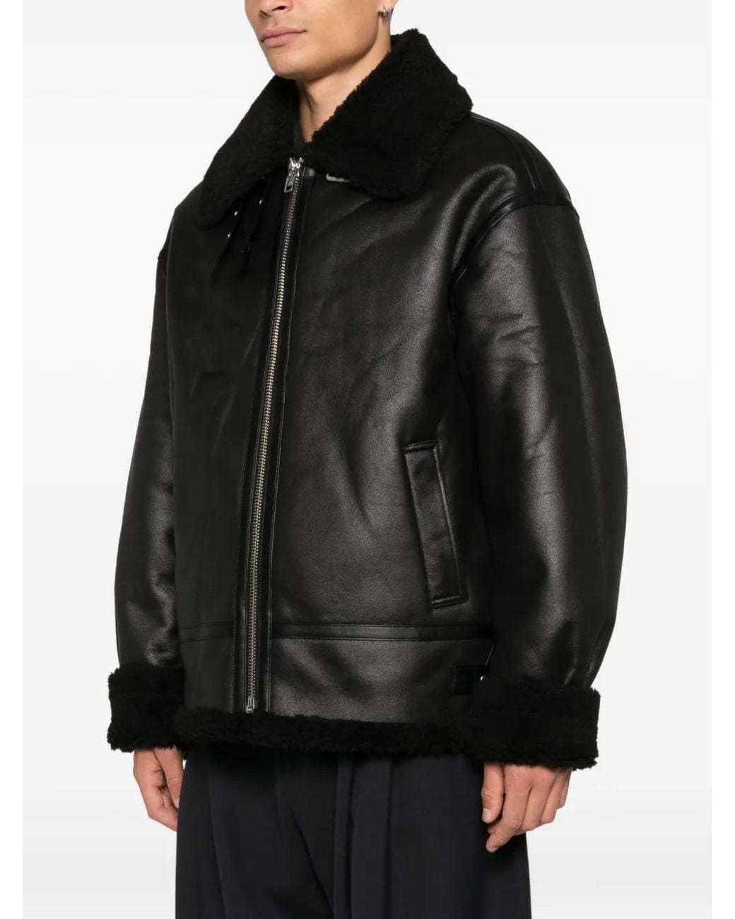 DUNST Black Shearling-Collar Zip Jacket for men