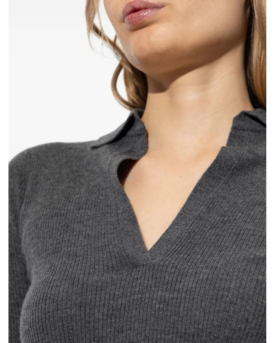 Max Mara Gray Cashmere Yarn Polo Sweater