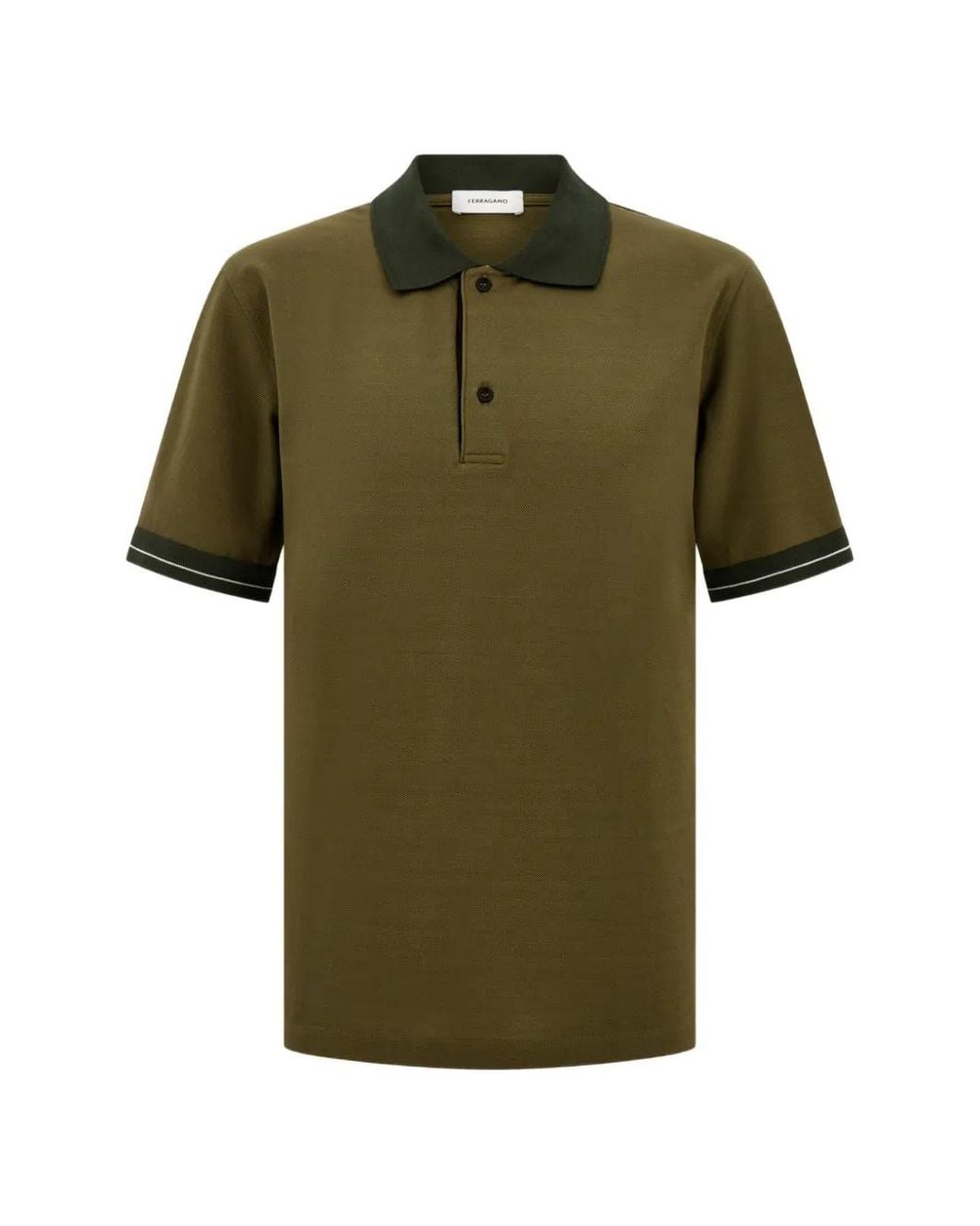 Ferragamo Green Piqué-Weave Contrast-Collar Polo Shirt for men