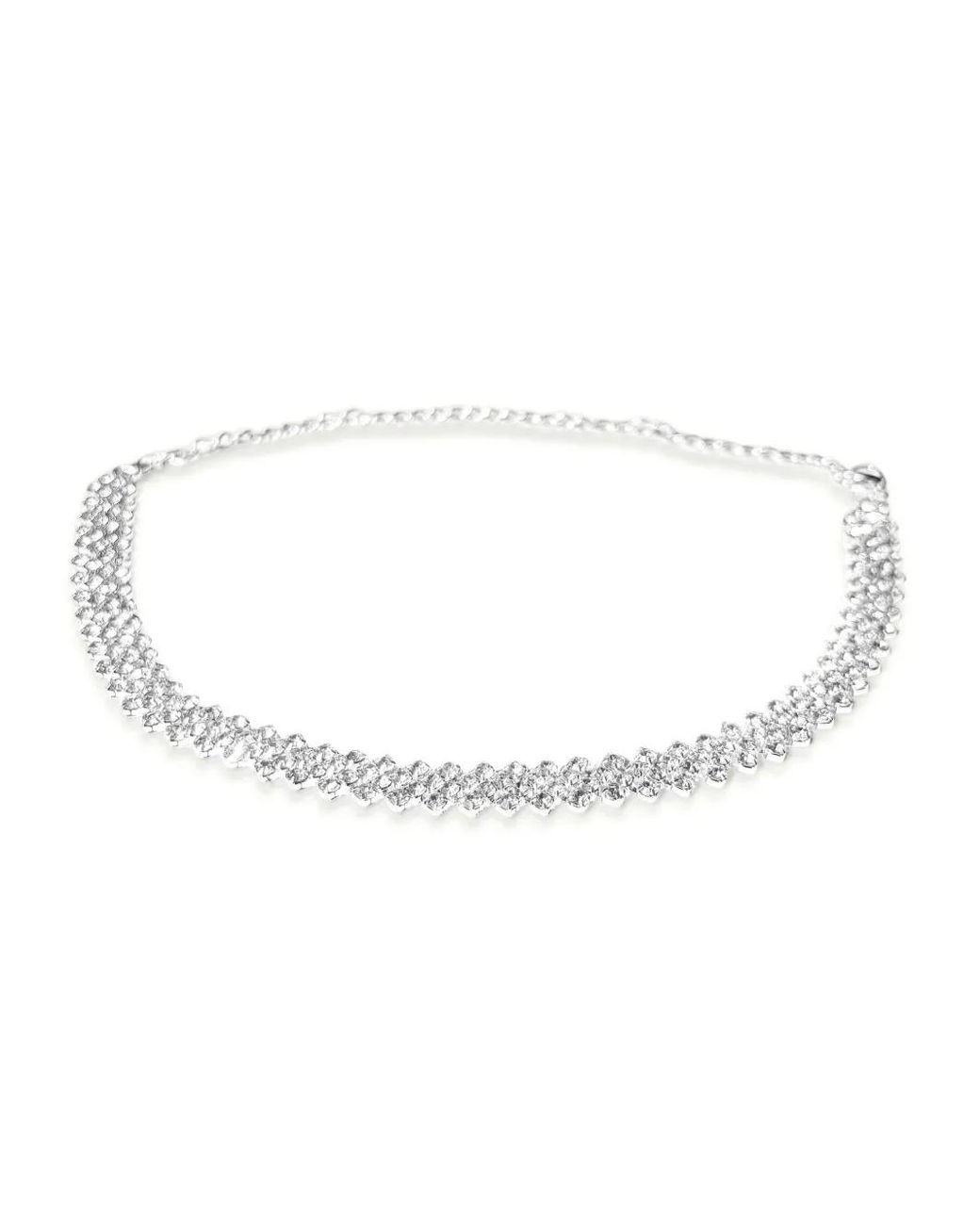 Hzmer Jewelry White Rhinestone-Embellished Necklace