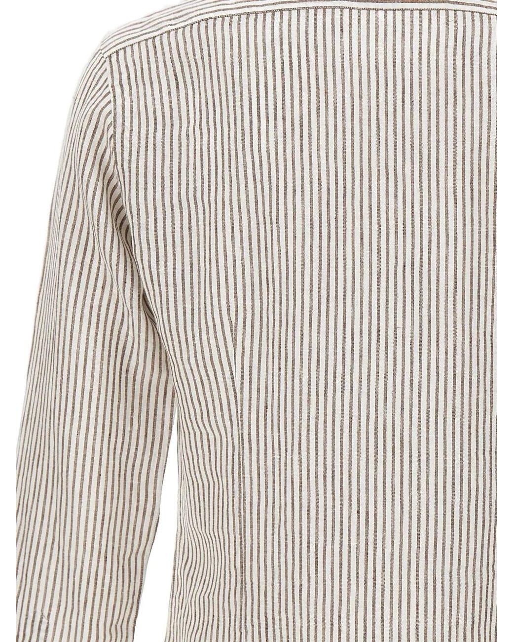 Barba Napoli White Striped Button Shirt for men