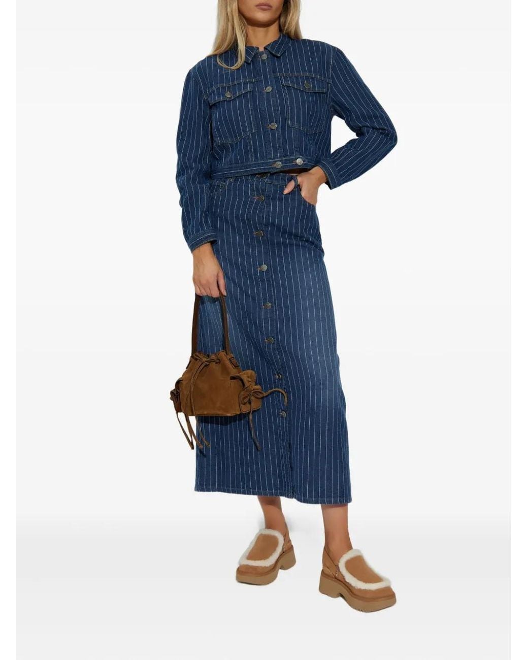 Munthe Blue Lindy Pinstripe Cropped Jacket