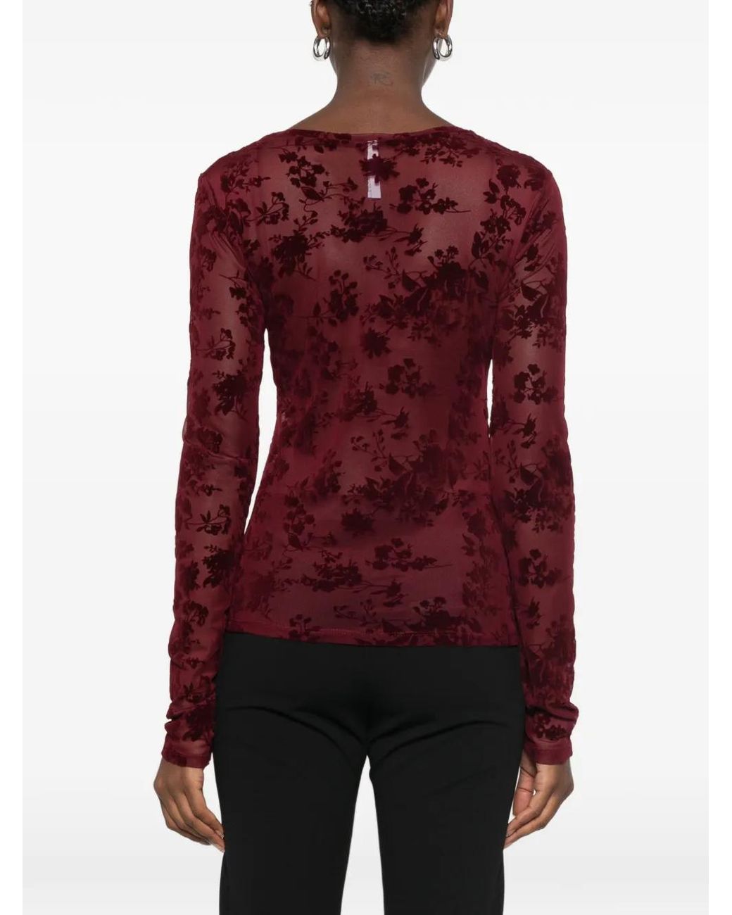 Imperial Red Floral-Devoré Long-Sleeve Top