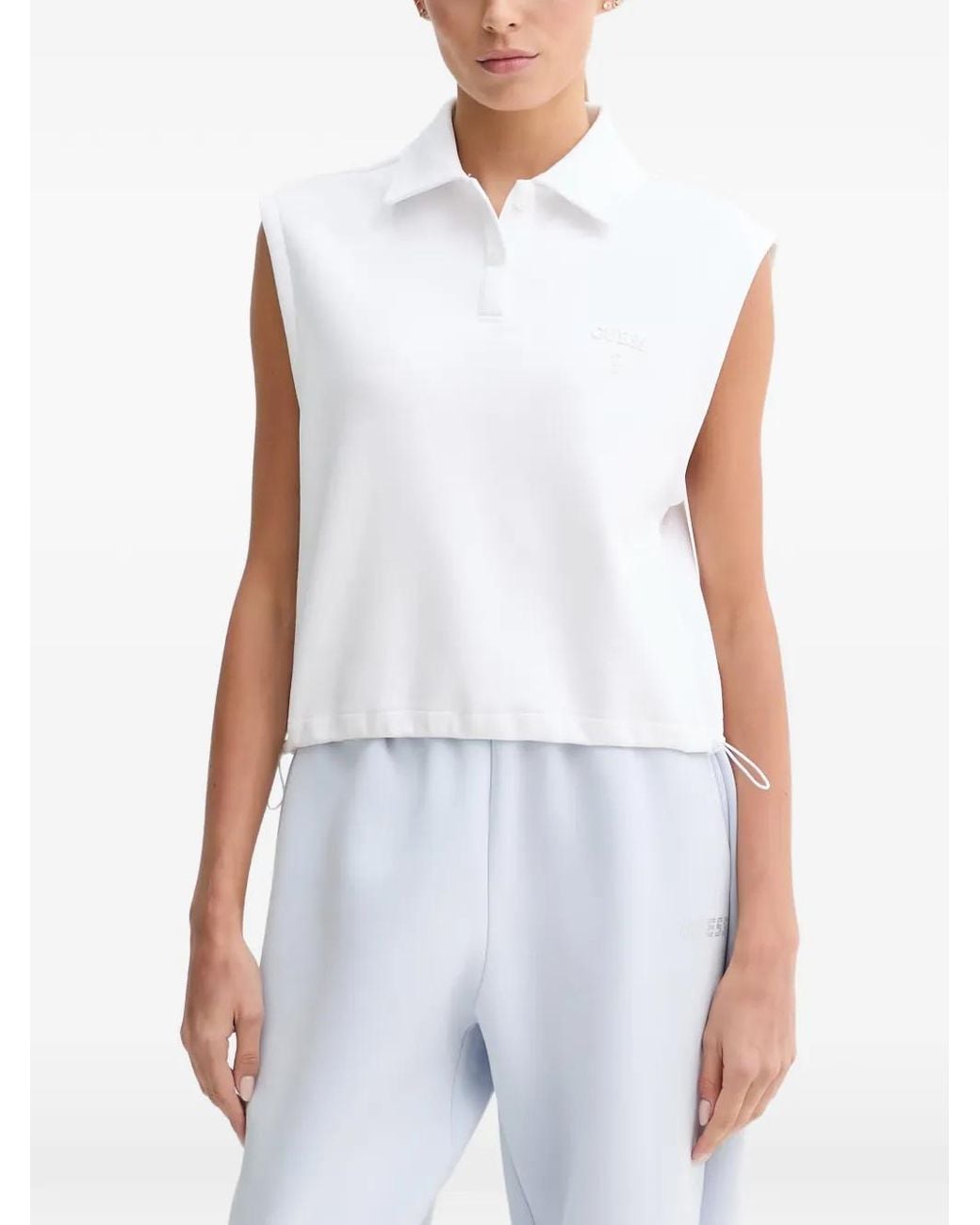 Guess White Sleeveless Cropped Polo