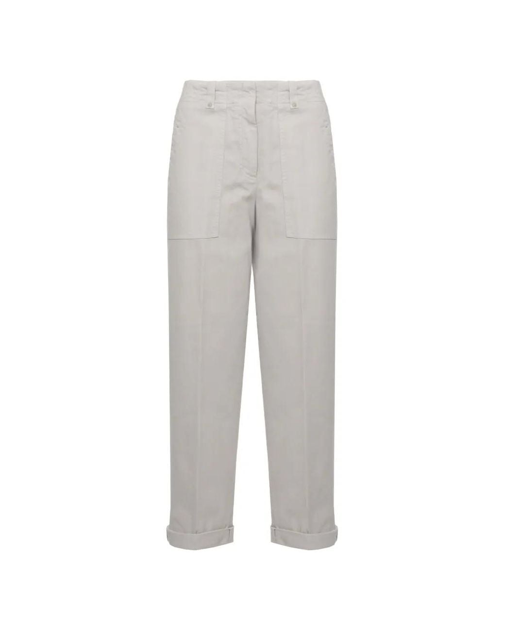 Peserico Gray Belt-Loop Turn-Up Trousers