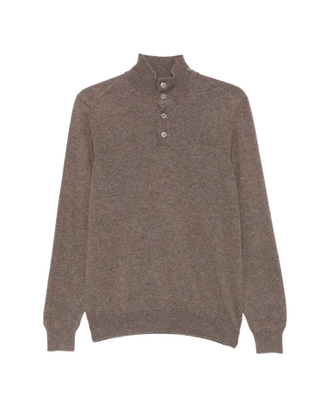 Fedeli Brown Button-Fastening Long-Sleeve Polo Shirt for men