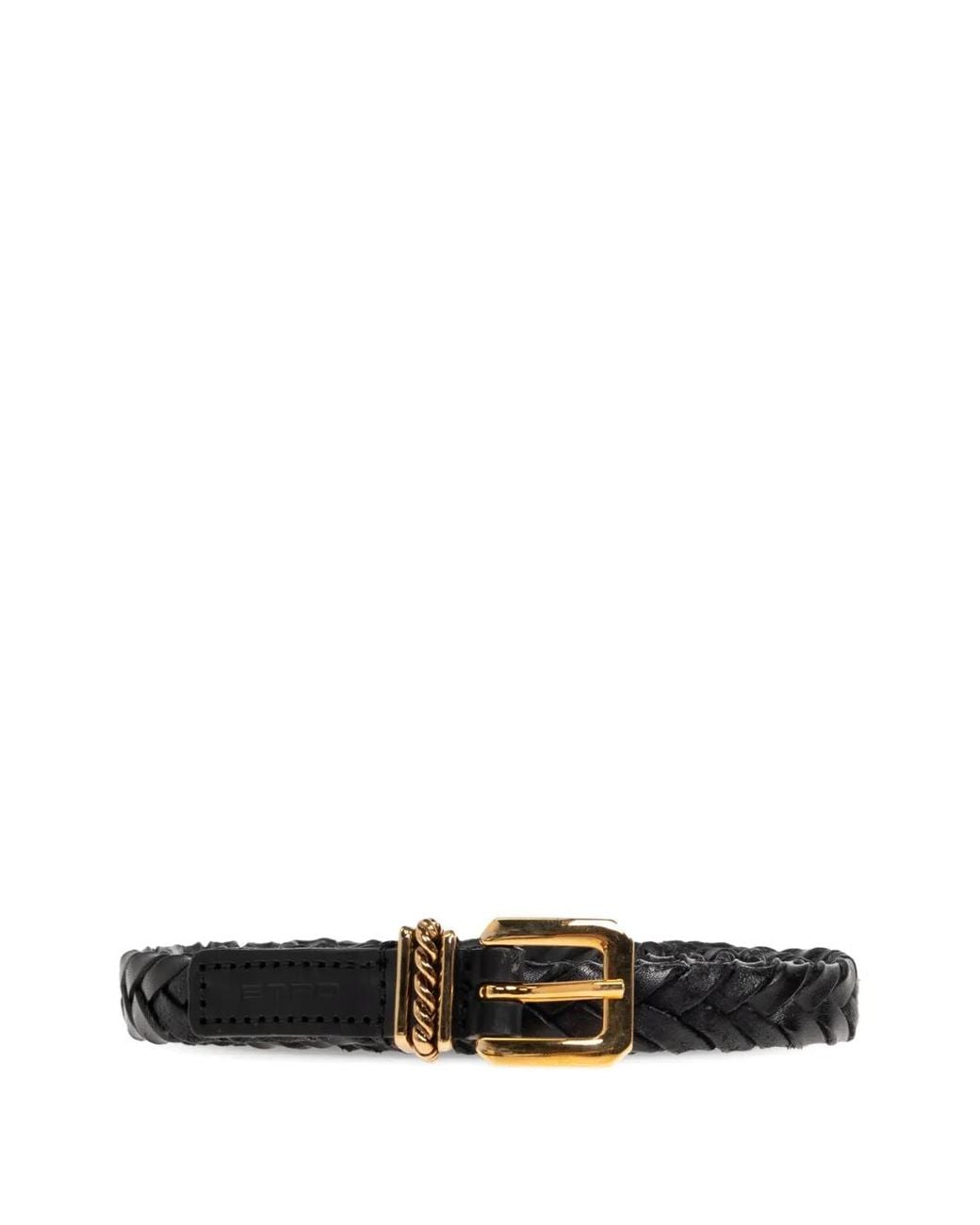 Etro White Braided Leather Double Wrap Belt With-Tone Buckle And Spiral Loop