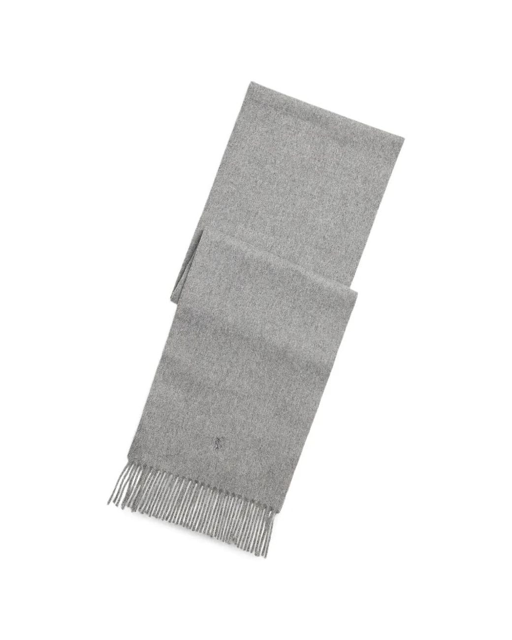Polo Ralph Lauren Gray Fringed Logo-Embroidered Scarf for men