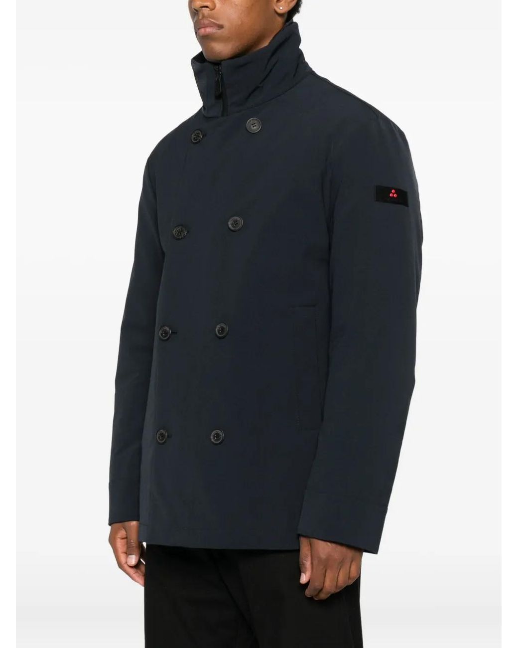 Peuterey Blue Double-Breasted High-Neck Coat for men