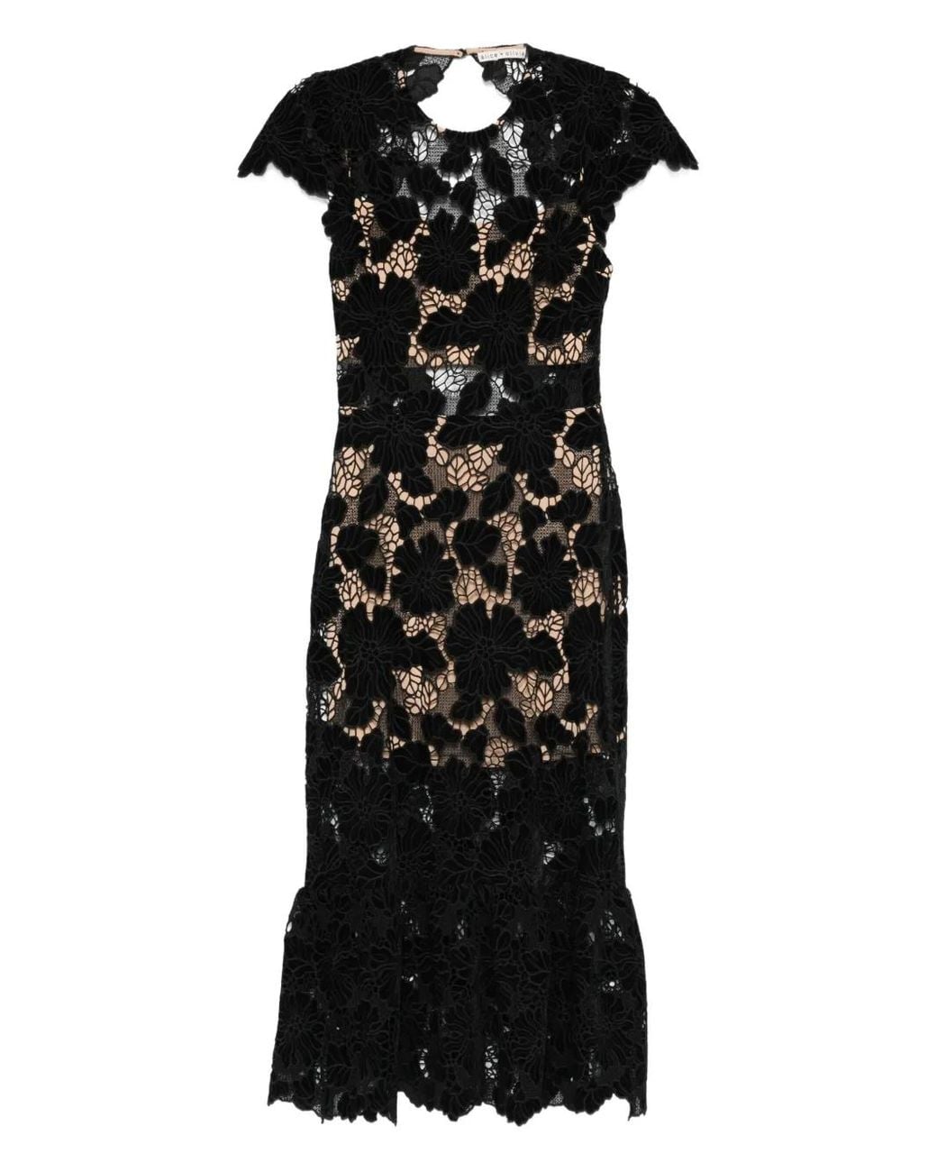 Alice + Olivia Black Clover Open Back Midi Dress