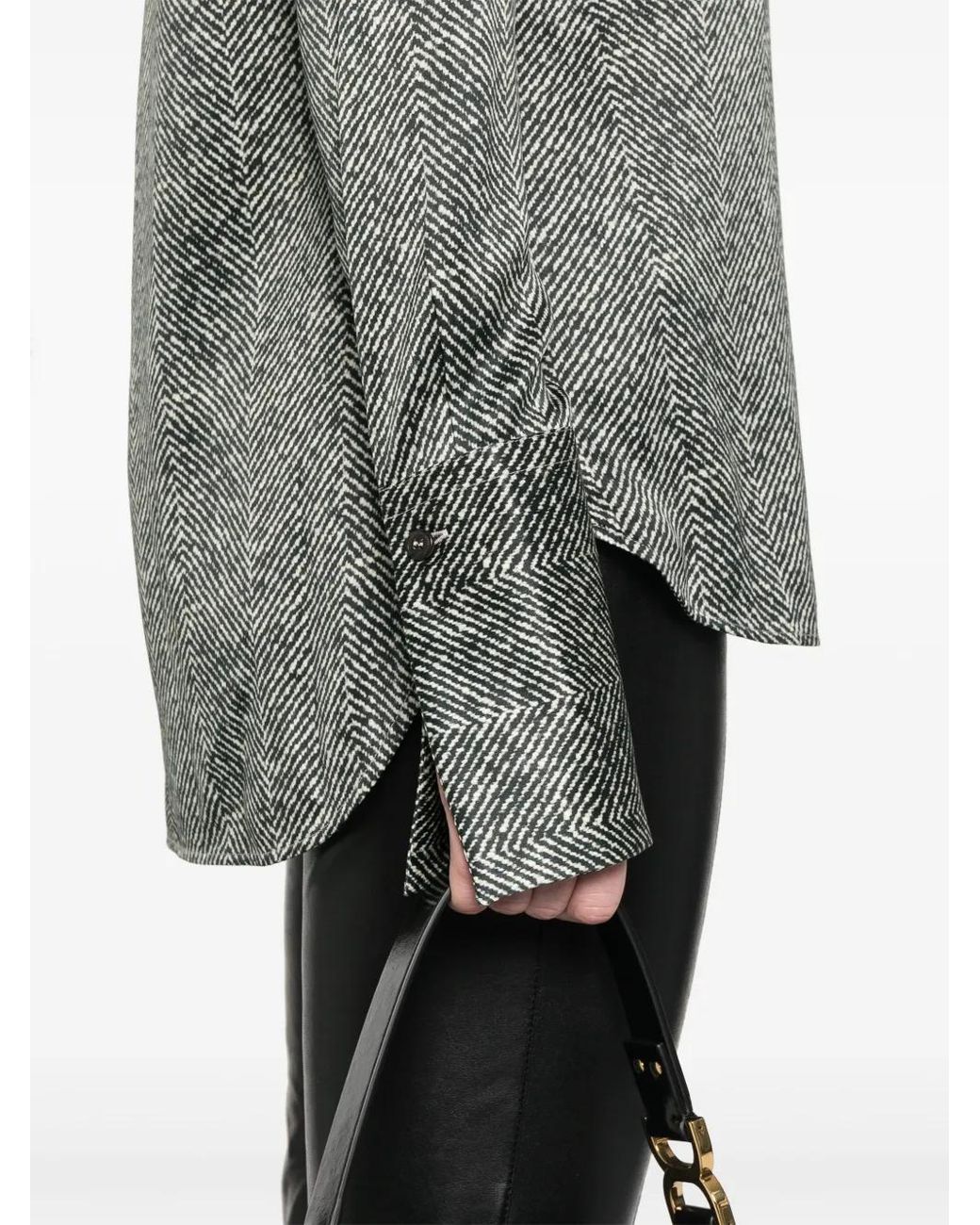 Ermanno Scervino Gray Herringbone Pattern Silk Shirt