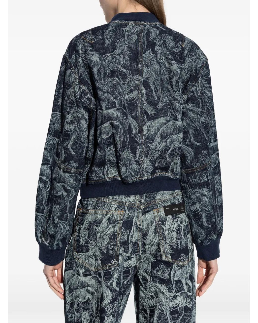 AllSaints Blue Kaytra Horse-Print Bomber Jacket