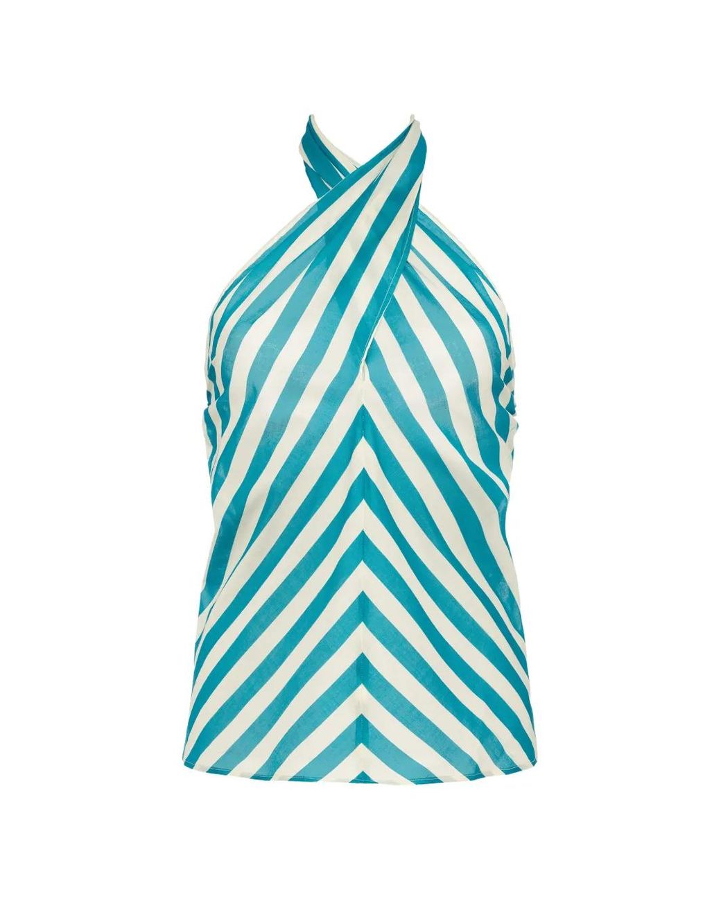 Eres Blue Striped-Pattern Halterneck Top