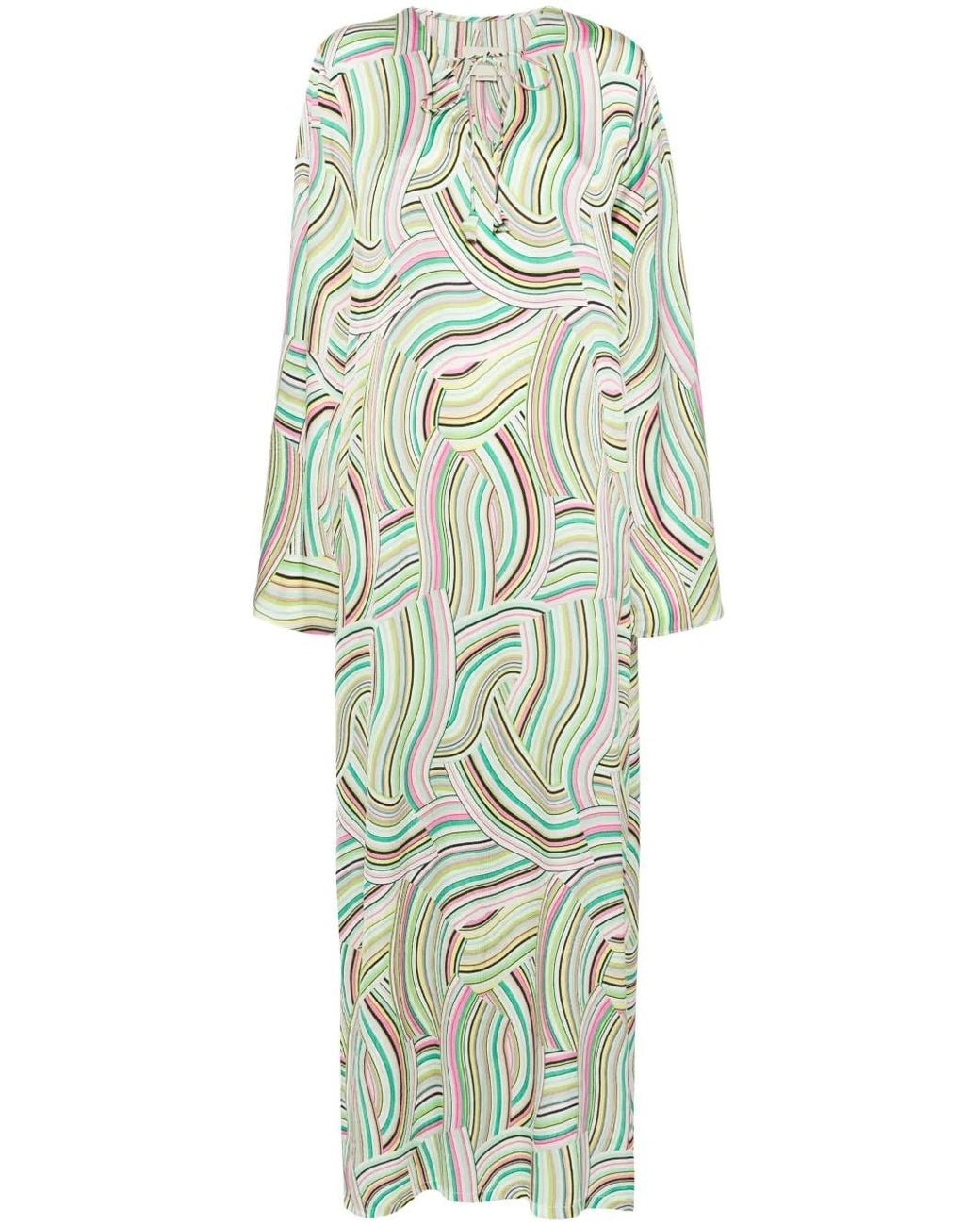 Bambah Green Geometric Striped Kaftan