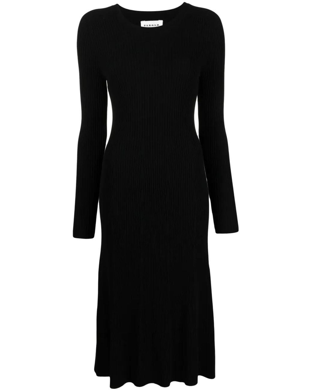 P.A.R.O.S.H. Black Ribbed-Knit Midi Dress