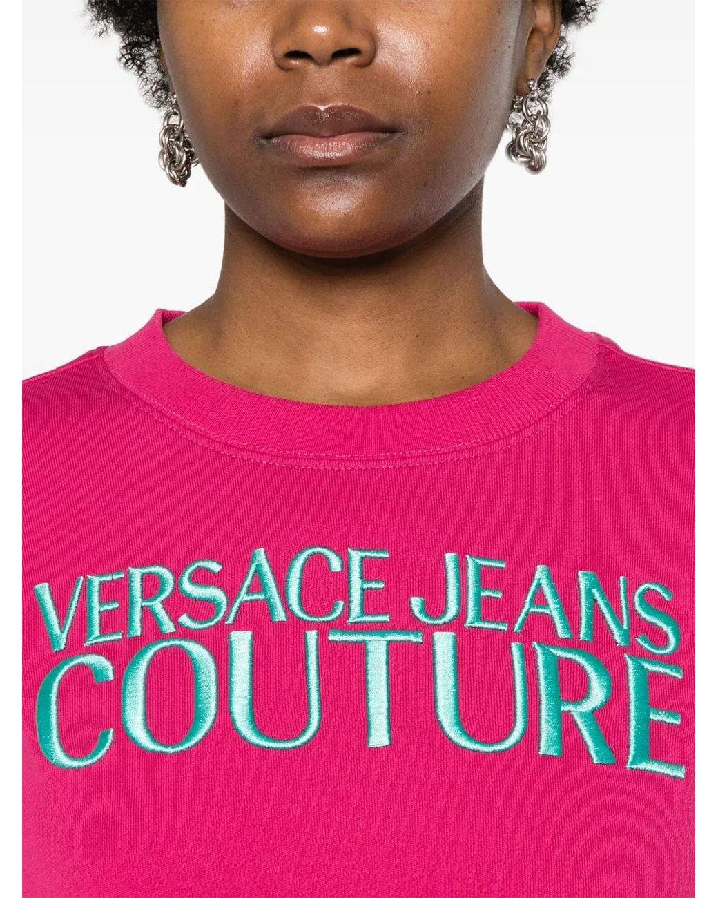 Versace Jeans Couture Pink Logo-Embroidered Cotton Sweatshirt