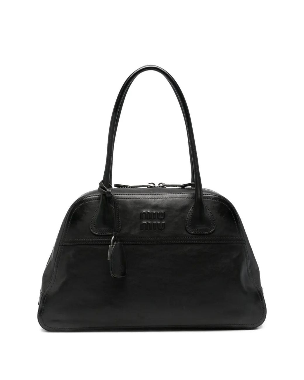 Miu Miu Black Bauletto Logo-Embossed Leather Shoulder Bag