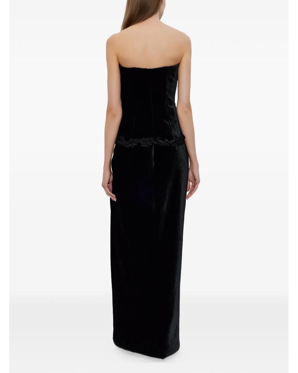 Alessandra Rich Black Robe Longue Volantée À Détail De Nœud