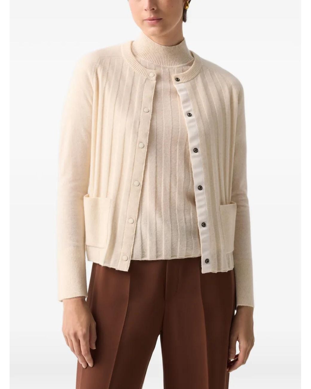Bogner White Tanja Ribbed-Knit Raglan-Sleeve Cardigan
