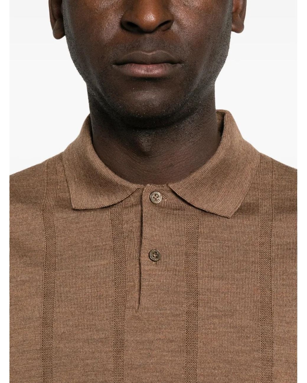 Canali Brown Ribbed-Knit Wool Polo Shirt for men