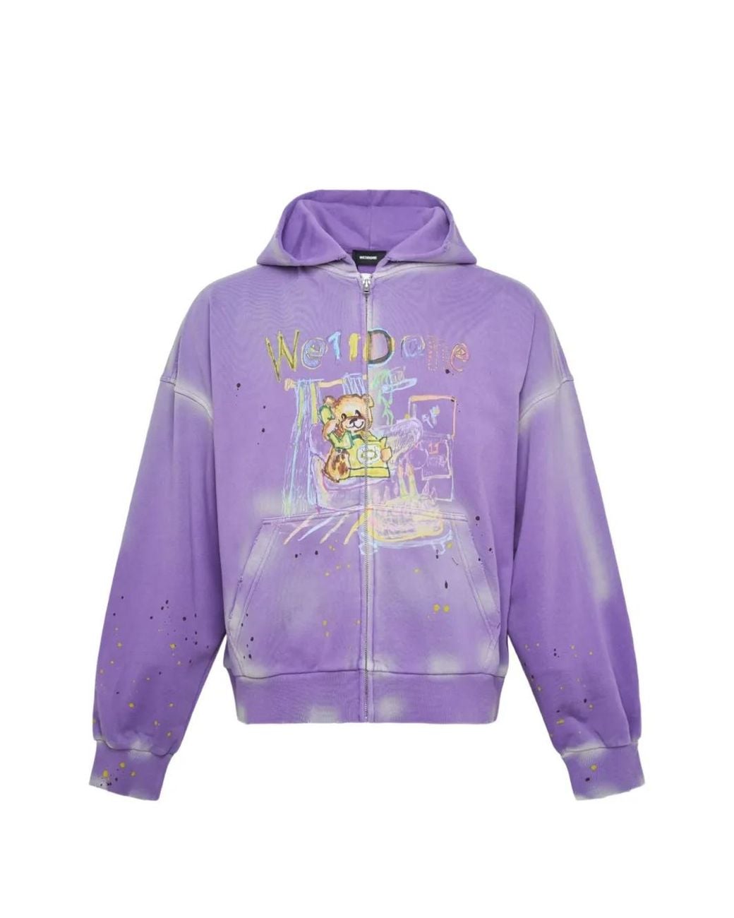 we11done Purple Graphic-Print Zip-Up Hoodie