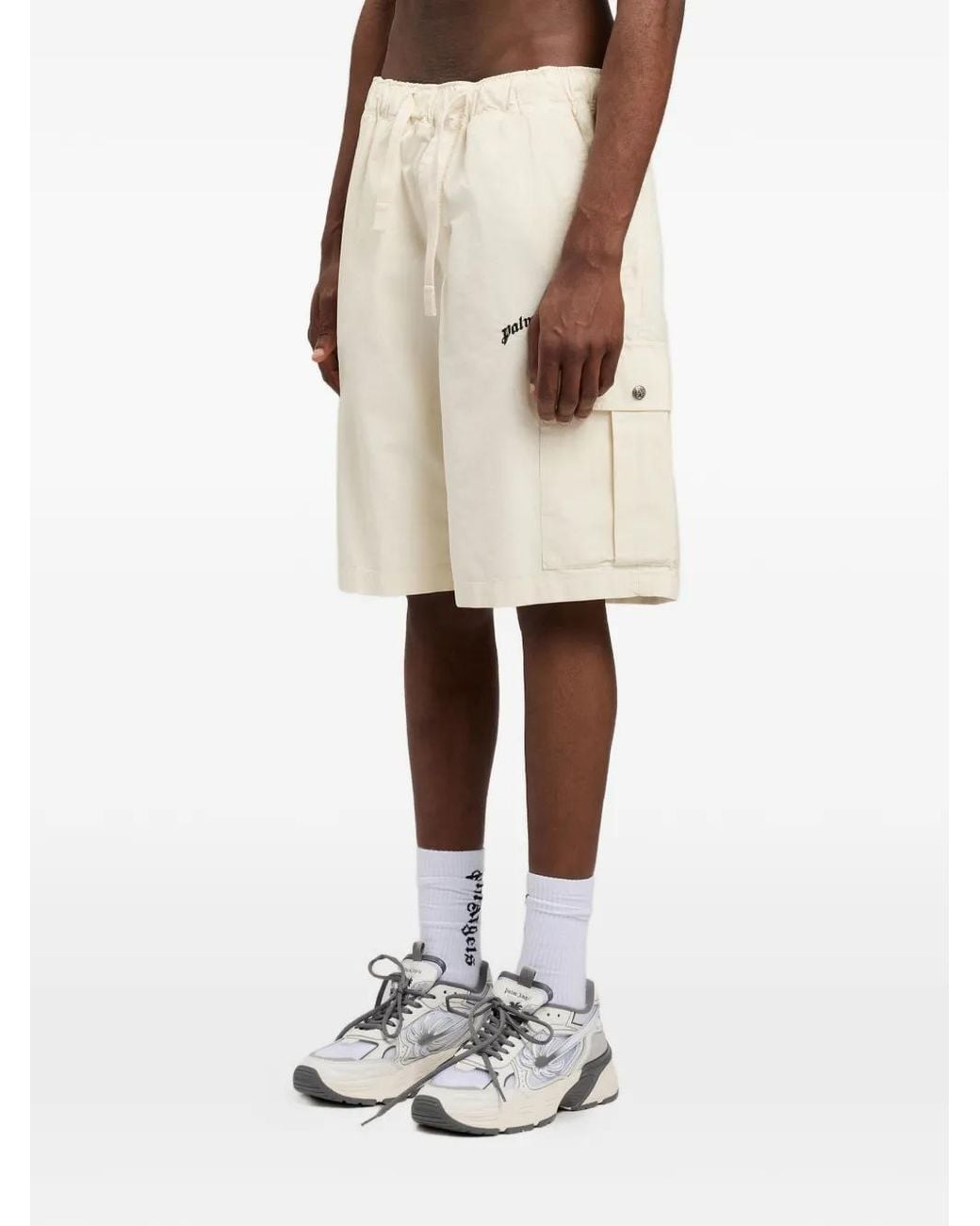 Palm Angels White Logo-Print Cargo Shorts for men
