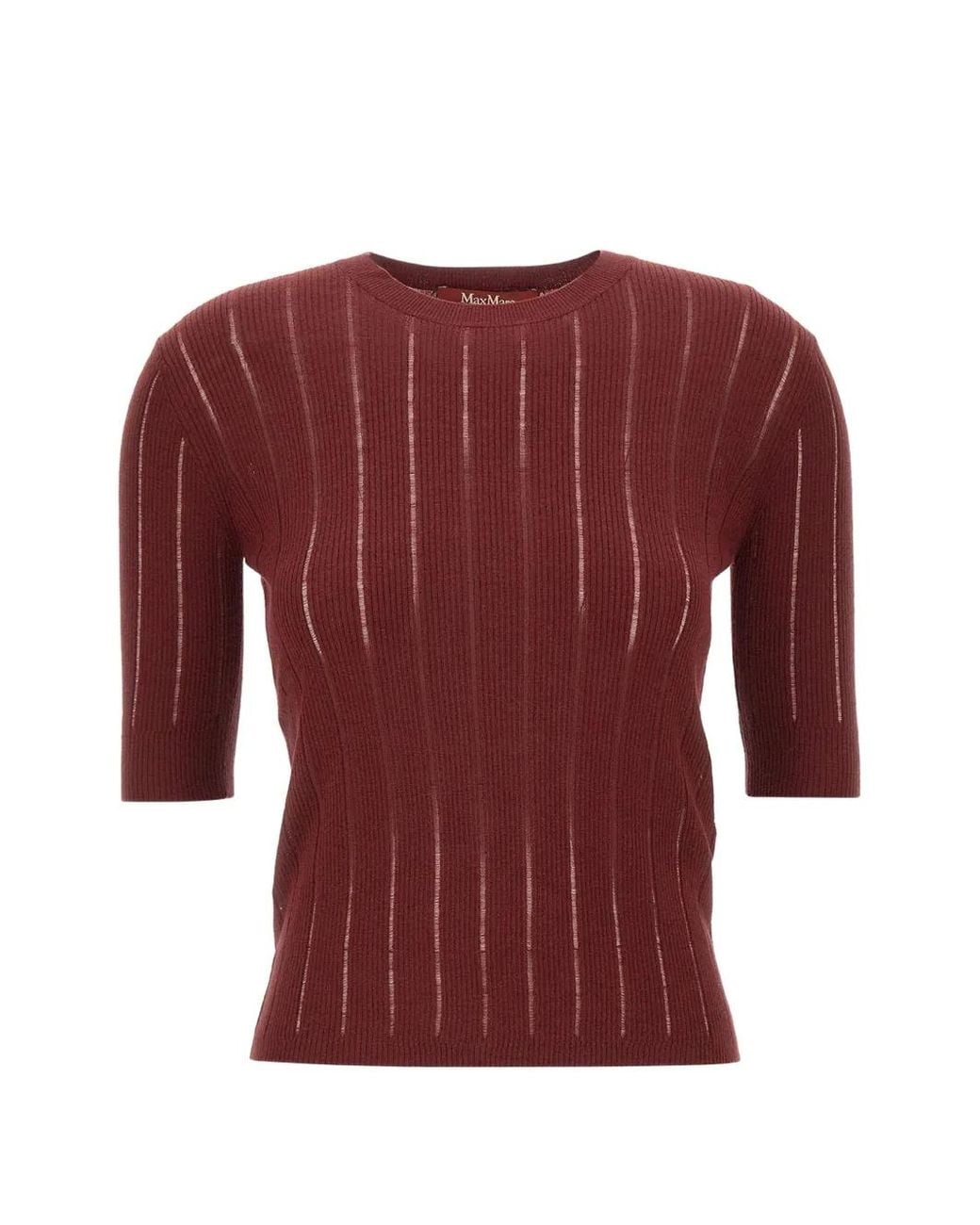 Max Mara Red Ragno Maxi-Ribbed Semi-Sheer Sweater