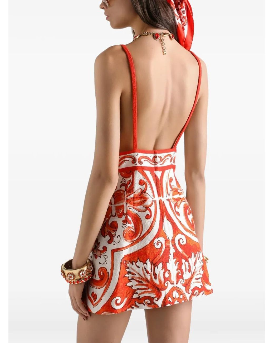 Dolce & Gabbana Red Majolica-Print Mat Dress