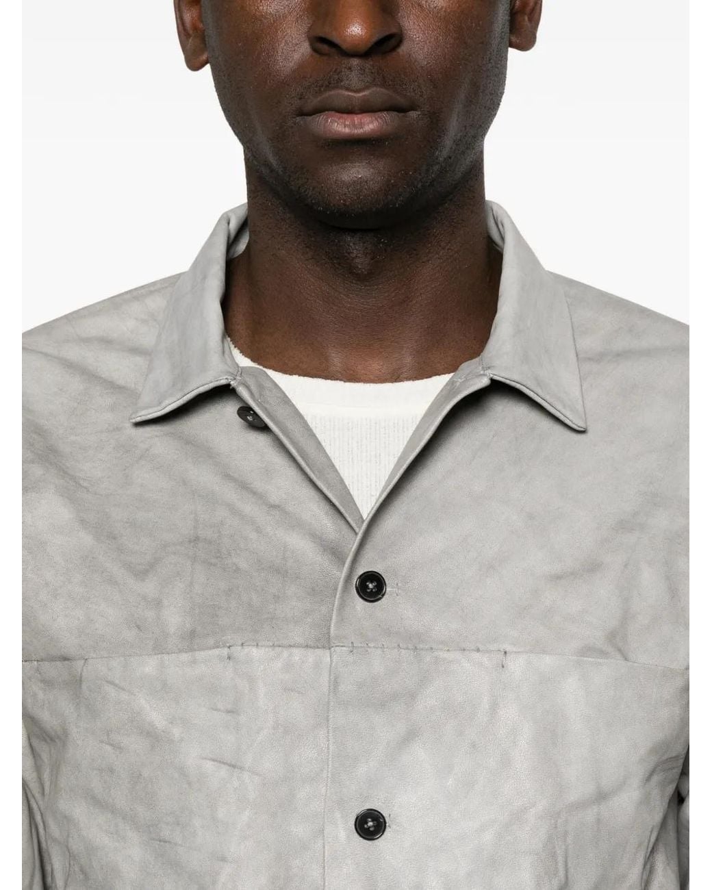 Ma+ Gray Leather Long-Sleeves Shirt for men