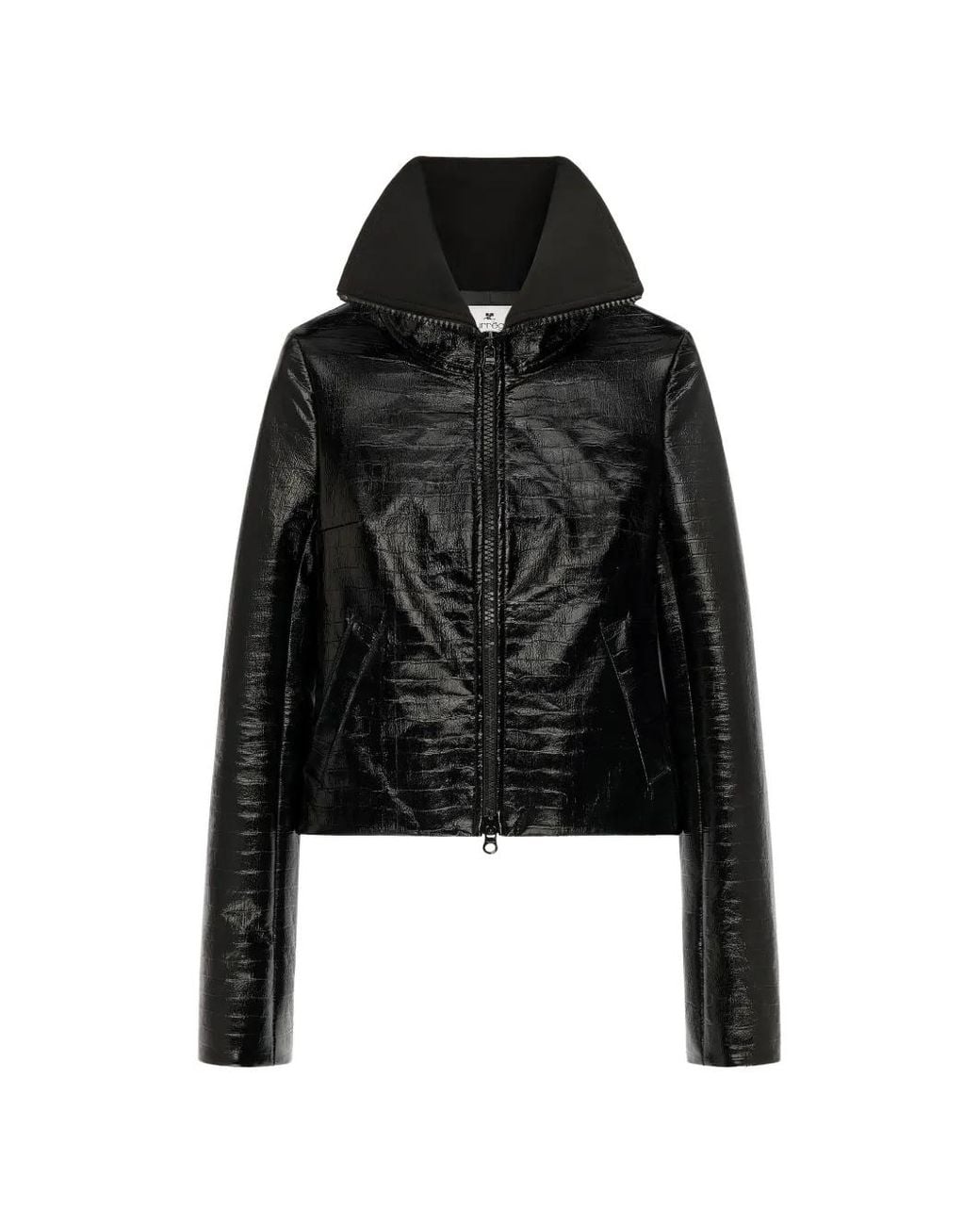 Courreges Black High Collar Croc-Embossed Vinyl Jacket