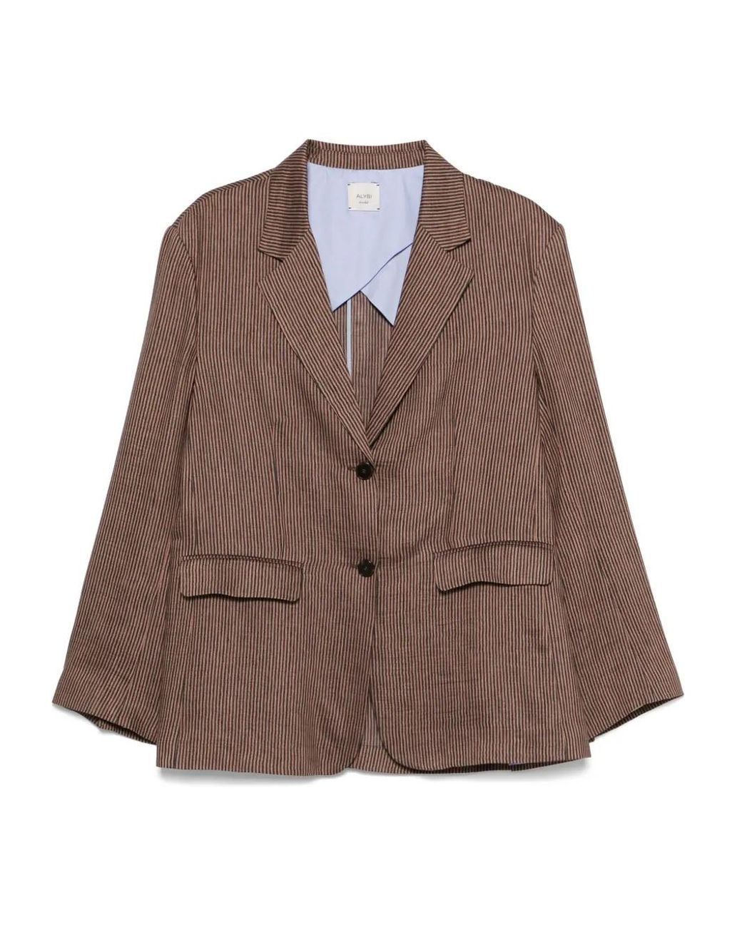 Alysi Brown Striped Single-Breasted Blazer