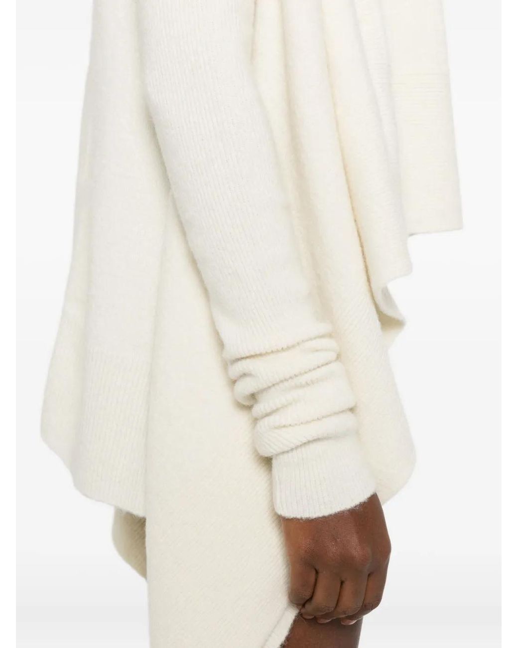 Rick Owens White Knit Hooded Medium Wrap Cardigan
