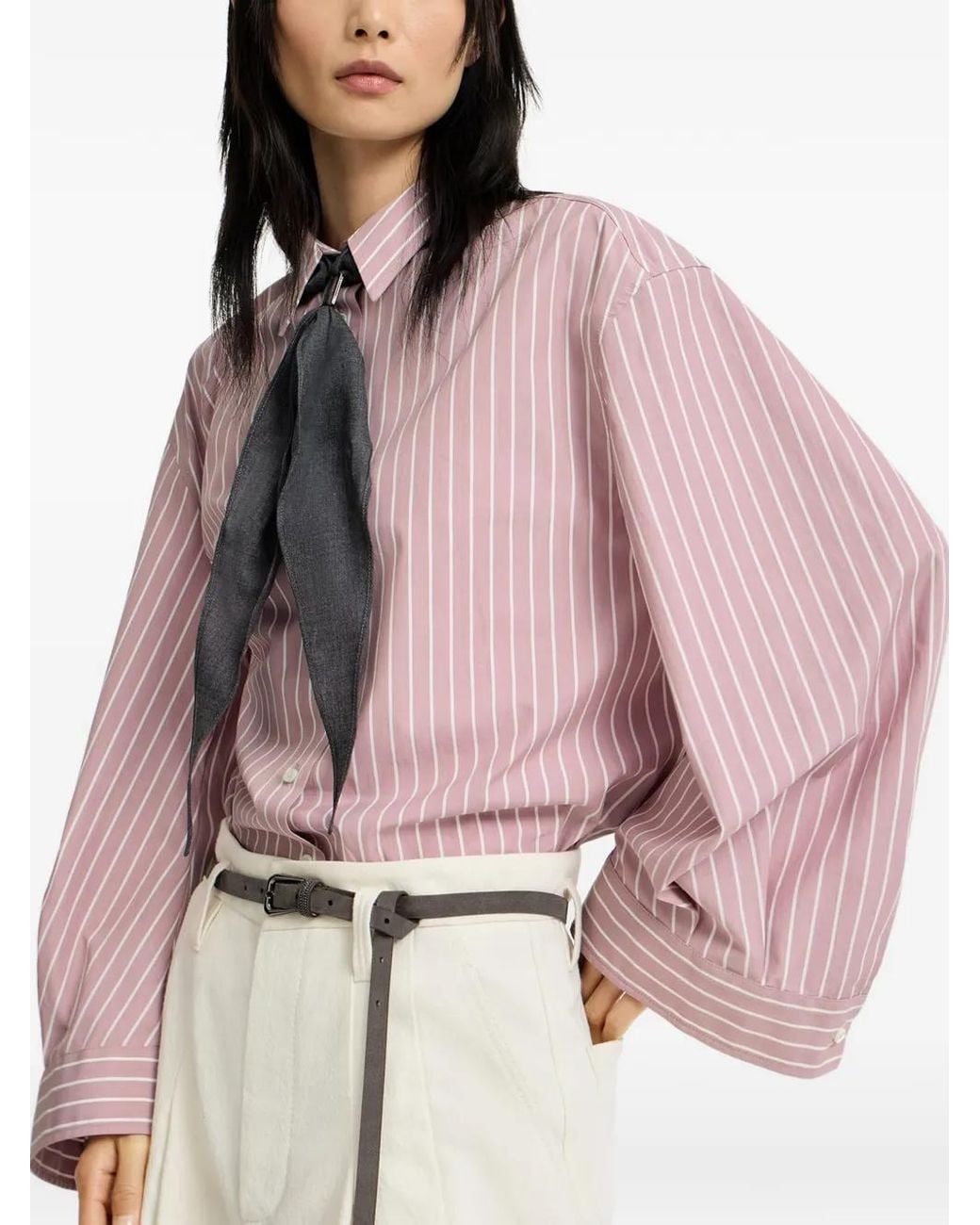 Brunello Cucinelli Pink Striped Cotton Poplin Shirt