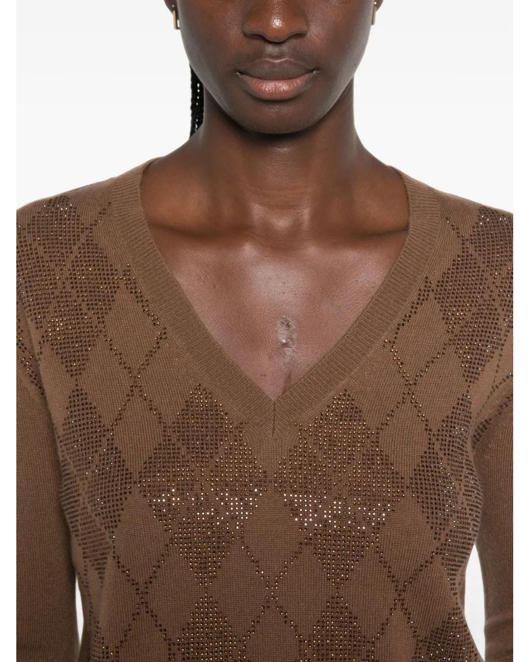Max Mara Brown Pullover Mit Argyle-Muster