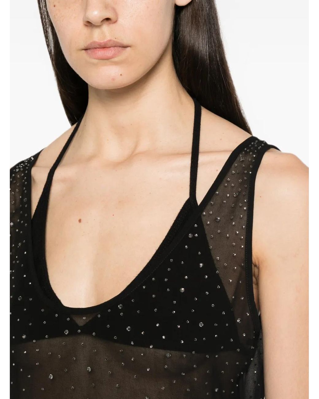 Mc2 Saint Barth Black Short Raya Dress With Degradé-Effect Rhinestones