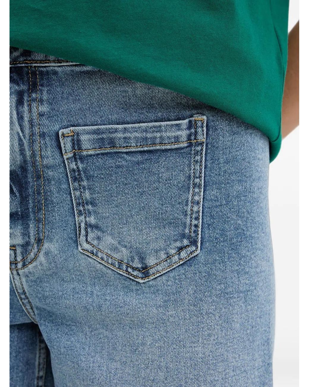 Morgan Blue Patch-Pocket Wide-Leg Jeans