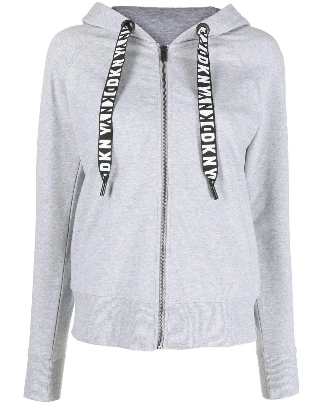 DKNY Gray Logo-Drawstring Zip-Up Hoodie